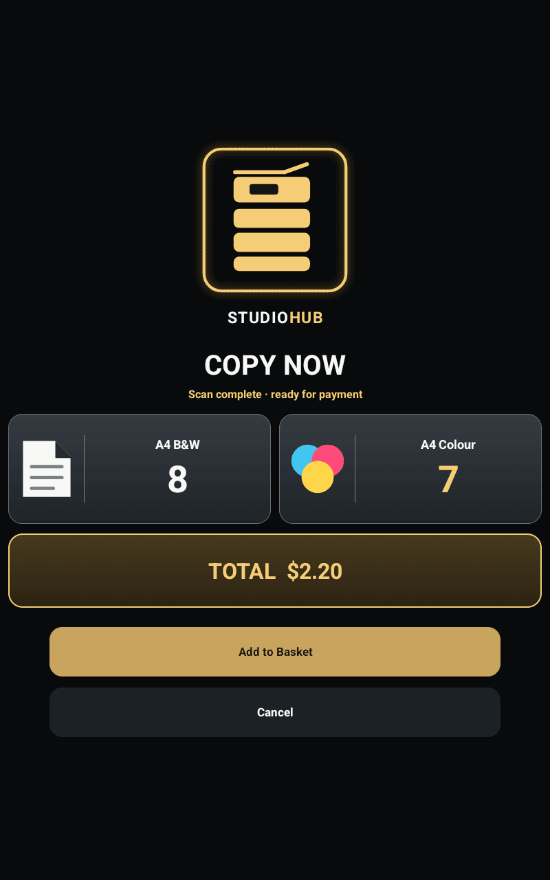 StudioHub Kiosk copy screen