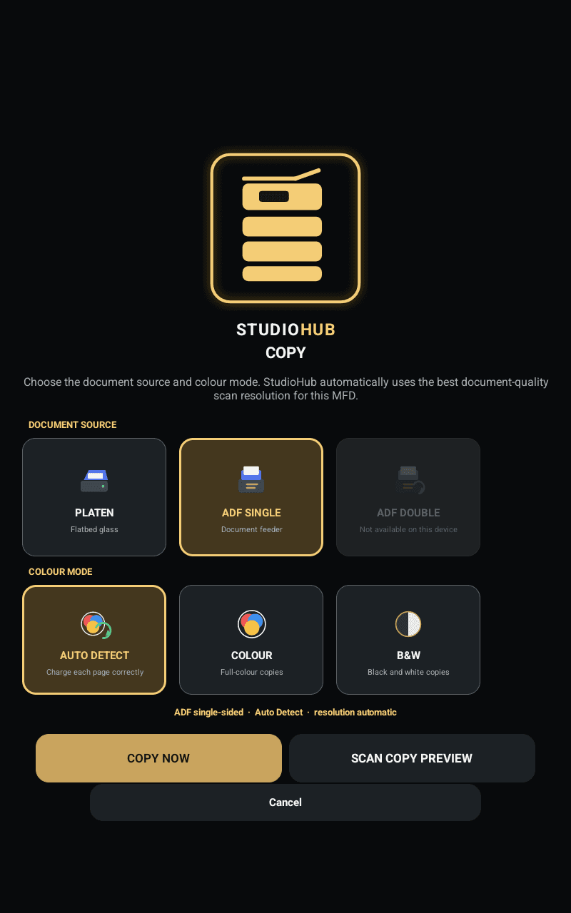 StudioHub Kiosk Smart Copy workflow