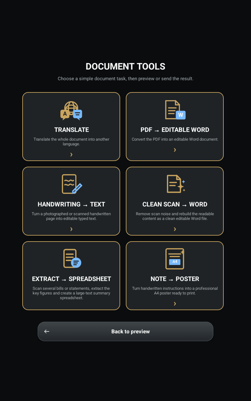 StudioHub Kiosk Document Tools menu