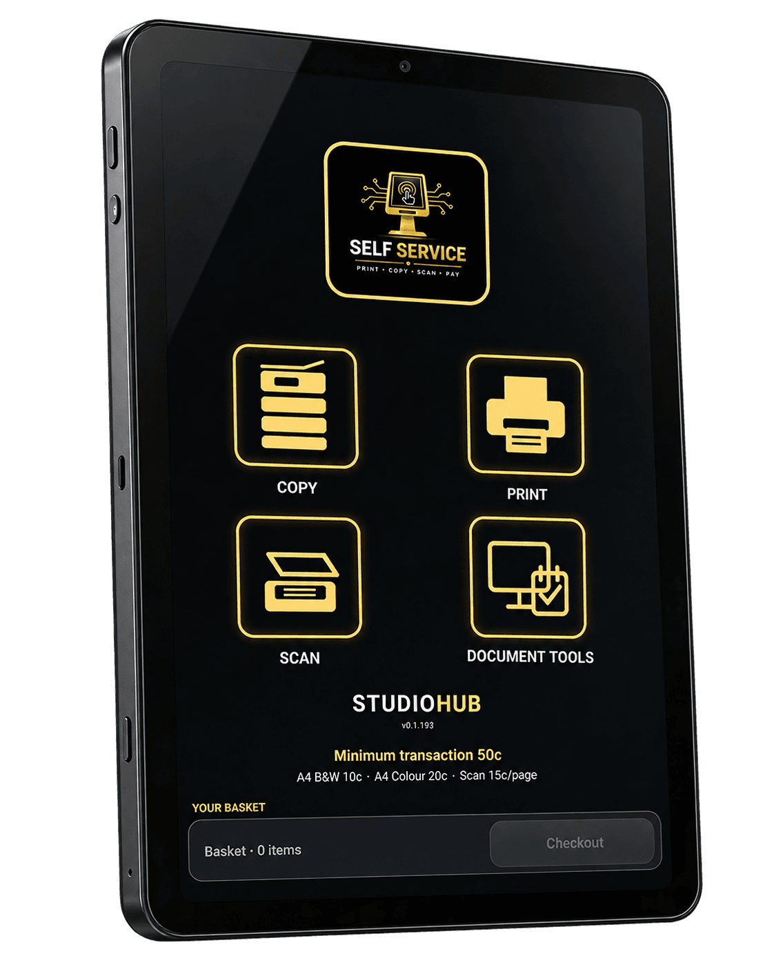 StudioHub Kiosk home screen